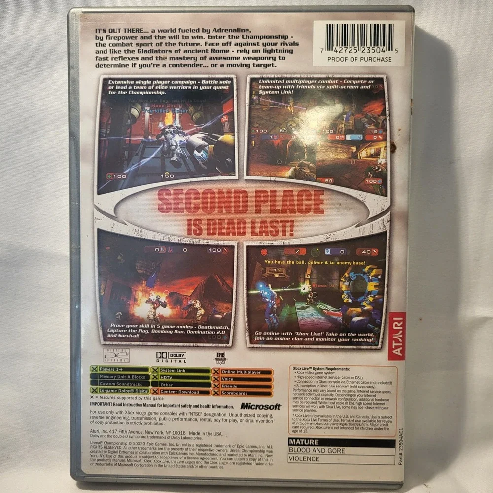 Xbox Unreal‎ Championship Platinum Hits Video Game Disc W/ Manual